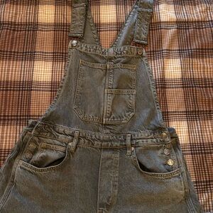 We The Free Gray Barrel Denim Overalls